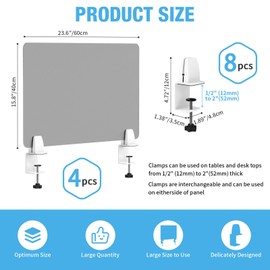 Yeaborn Desk Divider 4 Pcs Desk Privacy Panel 23.6''L x 15.8W'' Office Partitions Grey Acrylic Panel Pack of 4 Desk Divider Partition with Adjustable Universal Base