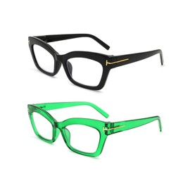 HoouMoou Oprah Reading Glasses for Women Fashion Designer Blue Light Blocking Readers with Spring Hinge(Black + Green, 1.5x)