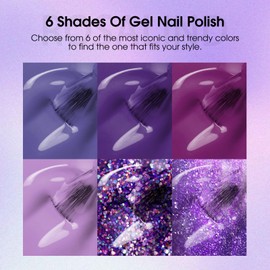 ROSALIND UV Nagellack Lila, 6 Farben Lila Wisteria Rose Lila Dunkellila Glitzer Purpurrot Shellac Soak-Off UV LED Gellack für Frauen Home DIY Nail Art Maniküre Salon