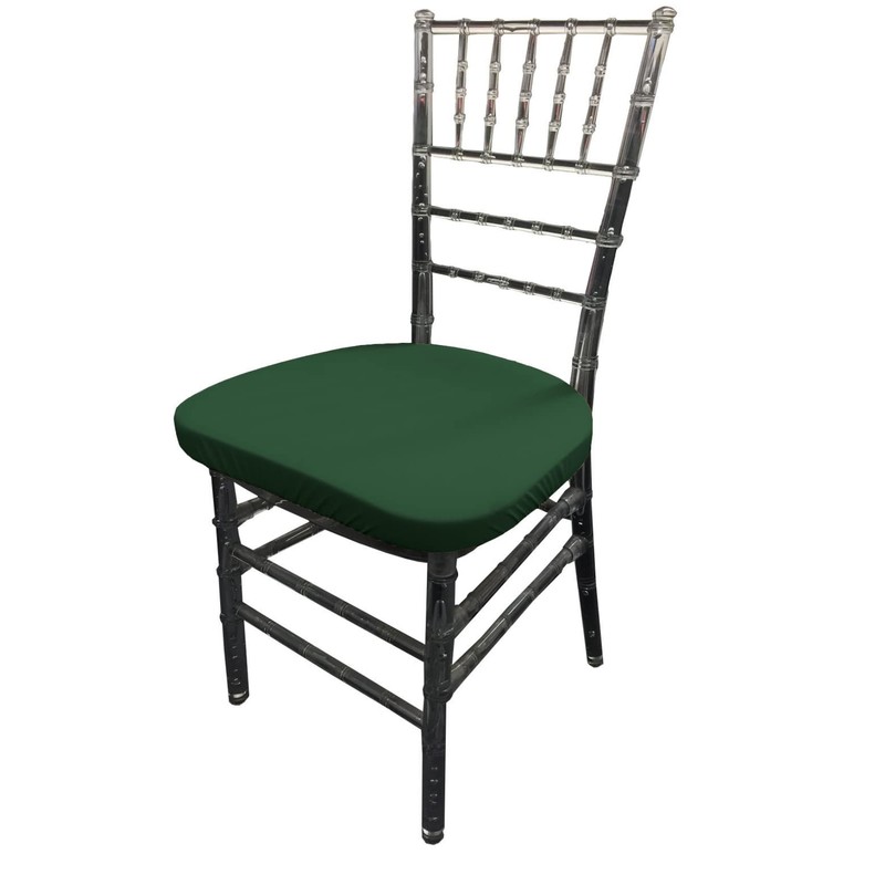 LA Linen Pack-4 Spandex Chiavari Chair Cushion Cover, Hunter Green