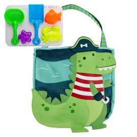 Stephen Joseph, Beach Tote with Sand Toys - Toddler and Baby Beach Toys, Travel Friendly Beach Set, 6 Piece Beach Play Set, Beach Bag with Sand Toys for Toddlers and Kids, Dino Pirate Large
