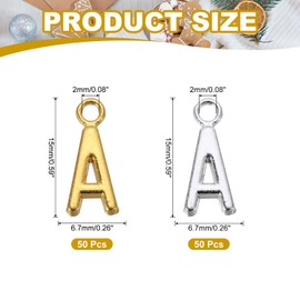 YELARXI Letter Charm A-Z Initial Alphabet Pendant Alloy Capital Charm, 0.3 Inch Width Fit for Jewelry Making Bracelets DIY Necklace - A (100 Pack, Dark Silver/Gold)