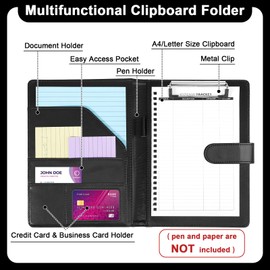 Clipboard A5 with Lid, Clipboard Folder with Writing Pad, Document Compartments, Pen Holder, Magnetic Closure, Conference Folder for Office Supplies