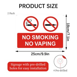 Acuxiaza 2 Pcs No Smoking or Vaping Signs 250 x 180 mm Reflective Aluminum No Smoking Signs Metal Reflective No Vaping Signs For Premises Metal Safety Signs Waterproof UV Protected Indoor Outdoor Use