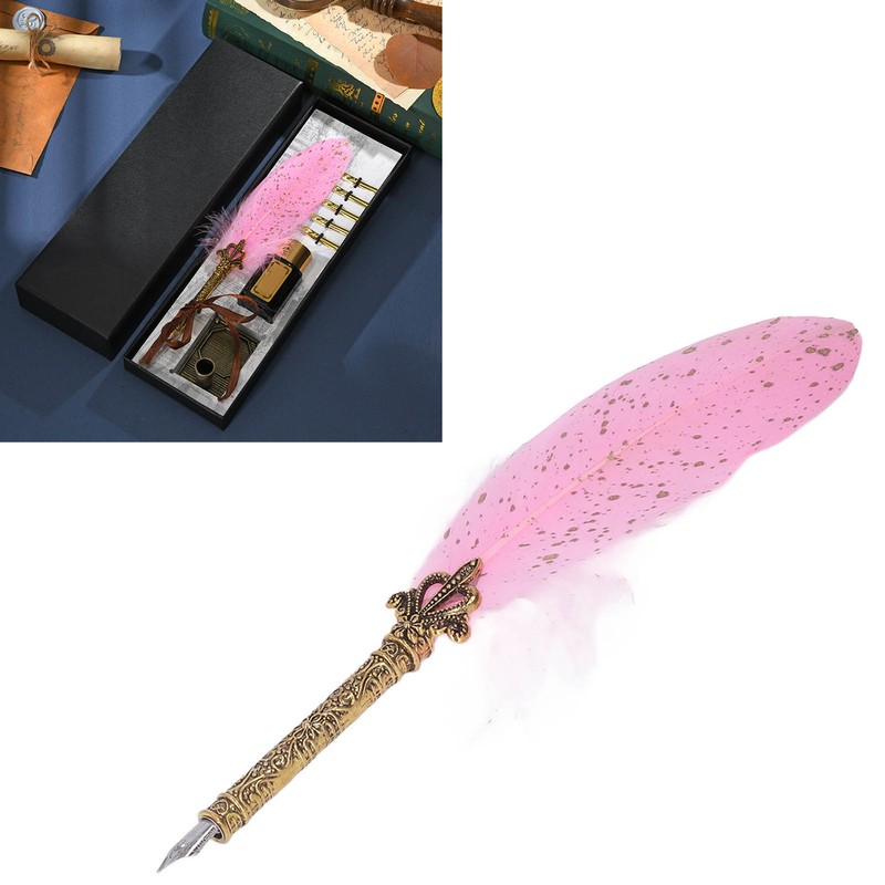 Quill Pen Set Retro Elegant Exquisite Pattern Smoothing Writing Feather