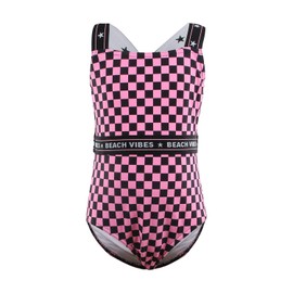 Julysand - Traje de baño de una pieza para niñas pequeñas, color rosa, azul, sin mangas, con espalda recortada, Rojo Plaid, 3 Años