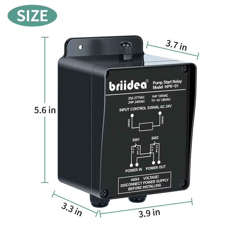 Briidea Pump Start Relay Sprinkler System 1-2 HP at 120/240V