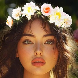 DRESBE Light Up Flower Headbands LED Floral Garland Crown Headband Glowing Party Wreath Hair Accessories for Women (White)