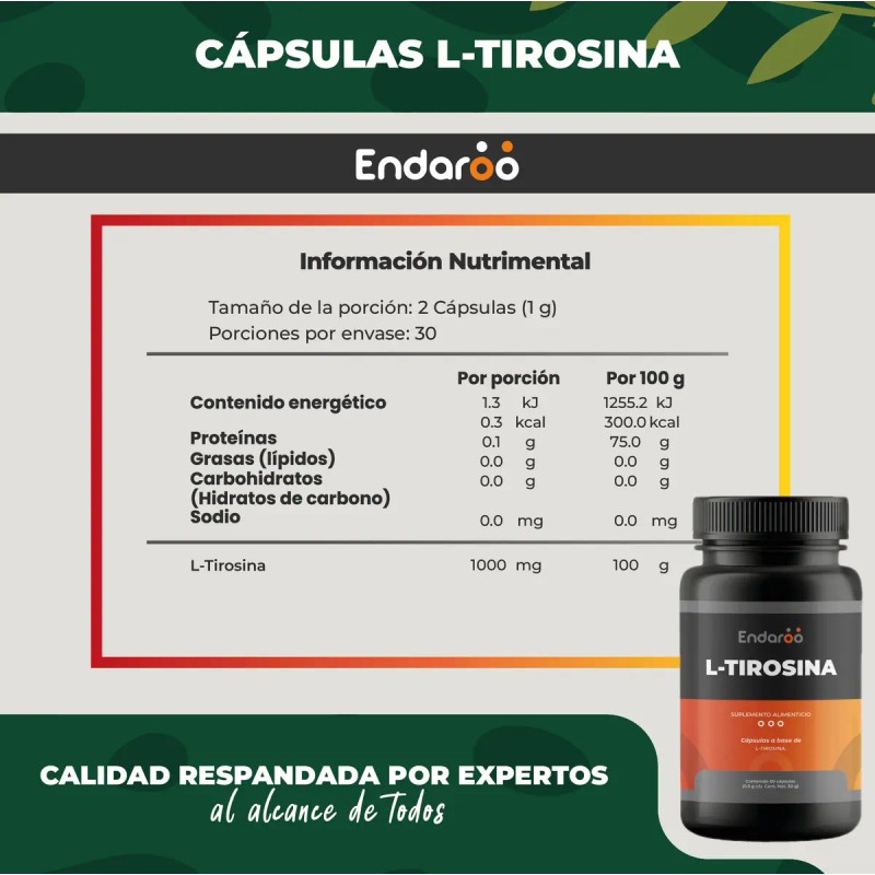 Suplemento Tirosina 500mg Cápsulas Aminoácidos Libre Gluten