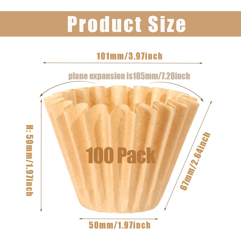 Velloray 100 Count Unbleached Coffee Filters, 4-5 Cup Natural Basket