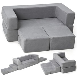 Modular Kids Couch for Toddler Playroom, Bedroom Imaginative Furniture, Kids Sofa for Playing, Sleeping, Toddler Girls and Boys, Grey