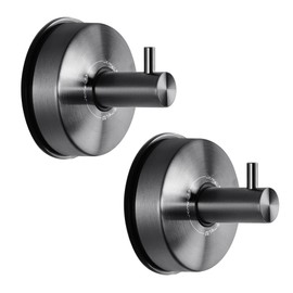 JOMOLA Suction Cup Shower Hooks for Hanging Towel Suction Hook for Inside Shower Stainless Steel Coat Hooks Wall Mounted Kitchen Utensil Stainless Steel, Brushed Black, 2PCS