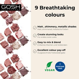 GOSH Eyedentity Eyeshadow Palette 001 BE HONEST with 9 Perfectly Matched Colours in Matt & Metallic, Can Be Combined for Day Makeup & Glittery Looks for the Evening, Vegan & Fragrance Free