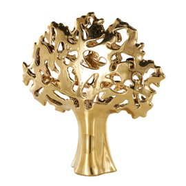 Deco 79 Ceramic Tree Decorative Sculpture Glossy Home Decor Statue with Abstract Cutouts, Accent Figurine 15" x 5" x 16", Gold