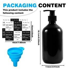 Pack of 4 500 ml Soap Dispenser: Shampoo Bottles for Filling with Labels and Funnel, Soap Dispenser Black Shampoo Dispenser for Liquid Soap Shampoo Conditioner Shower Gel