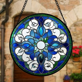 DASTOLL Stained Glass Window Hanging, Boho Style Sun Catchers Diamond Glass Panel Hangings Tiffany Suncatcher Decor for Birthday for Women, Men, Wife, Aunt, and Mom 11.8x11.8 in