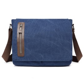 Evergoo Retro Messenger Bag Canvas Shoulder Bag for Men Women Crossbody Travel College Work Casual Bag Fit 14 Inch Tablet-Blue