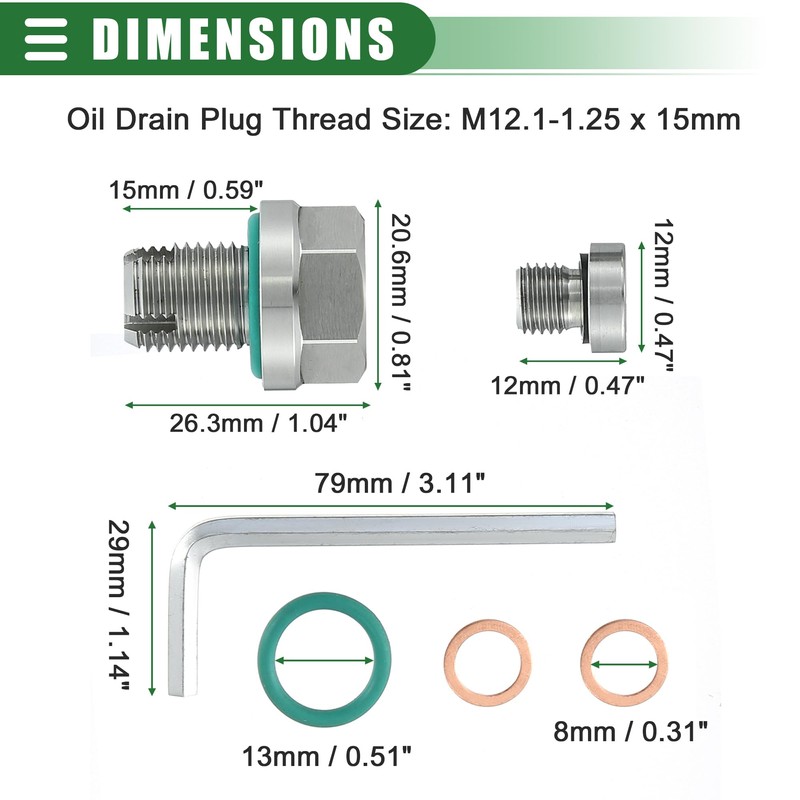 QUARKZMAN Oil Drain Plug Set Oversize Piggyback Oil Pan Self-Tapping
