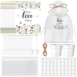 200 Pcs Wedding Favors for Guests Include 50 Self Adhesive Seed Packets 50 Organza Gift Bags 50 White Flowerpot 50 Garden Shovel for Bridal Shower Gifts (No Seed)
