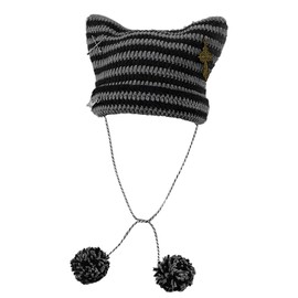 GWAWG Beanies Crochet Knitted Hats for Women Vintage Striped Winter Warm Elastic Cap Y2K Accessories for Girls Adults Kids Black