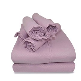 Victoria Valenti Embossed Sheet Set with 4 Pillow Cases, Double Brushed and Ultra Soft with Deep Pockets for Extra Deep Mattress, Microfiber, Queen Lavander