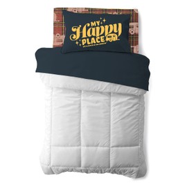 Camco Life is Better at The Campsite Camper/RV Bunk Sized Bed Sheets | Features Vintage-Inspired Camping Theme on Red Plaid & Navy Flat Sheet | Soft Machine Washable Polyester | 3-Piece Set (53120)