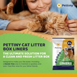 Pettiny 20 XL Cat Litter Box Liners with Drawstrings - Scratch Resistant Cat Litter Bags for an Extra Large Litter Pan