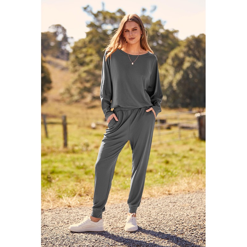 PRETTYGARDEN Women's Fashion Outfits 2 Piece Sweatsuit Solid Color Long