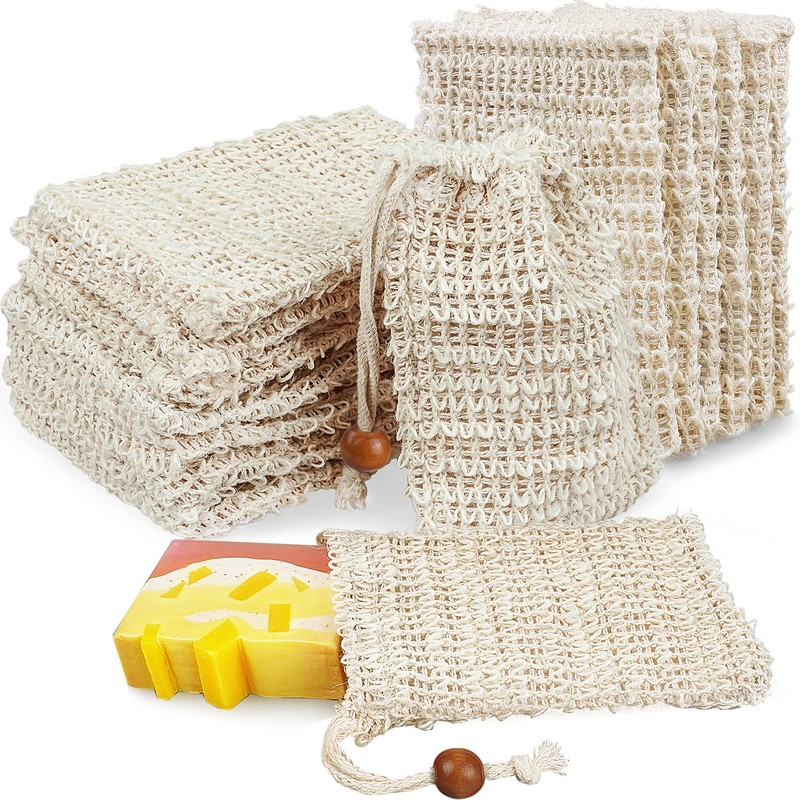 50 soap bags mesh exfoliating, 100% natural sisal soap pouch,