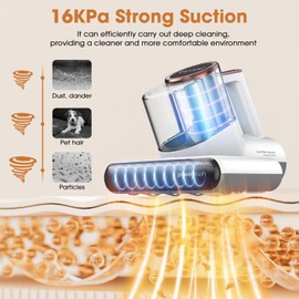 DEVINC Mattress Vacuum Cleaner, 16 KPa Bed Vacuum Cleaner with 253.7nm UV-C Light, HEPA Filter & Heating Tech, Handheld Vacuums for Bed, Sofa, Couch, Crib, Fabric Surfaces(Corded)