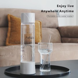 Asfolia Portable Sparkling Water Maker MapleLeaf Soda Maker Machine，500ml Carbonating Bottle，10 Pack CO2 Cylinders，Bottom-Carbonation Design Compact and Stylish, Perfect for Home or Travel (White)