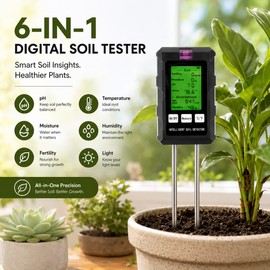 6-in-1 Digital Soil Tester for Plant Care – pH, Moisture, Fertility, Temperature, Humidity and Light Meter for Garden Use