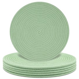 Round Placemats Set of 6, Cotton Rope Woven Table Mats, Hot Pads for Kitchen, Non Slip Heat Resistant Place Mats, 13 Inches Braided Placemat for Farmhouse Decor and Kitchen Table Decor (Green)