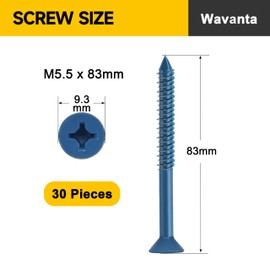 Wavanta 30Pcs M5.5 x 83mm Concrete Screws Anchor, Blue Flat Head with Screwdriver Bit and Drill Bit for Concrete, Masonry Brick Stucco Cement Block Screws, Diamond Point