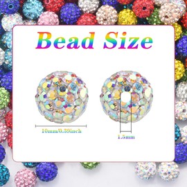 100pcs 10mm Rhinestone Clay Beads for Crafting - Ice Collection Baseball Bling Style, Round Shamballa Disco Ball Design, Fancy Sparkle for DIY Jewelry Making Christmas Decor (10 Colors)