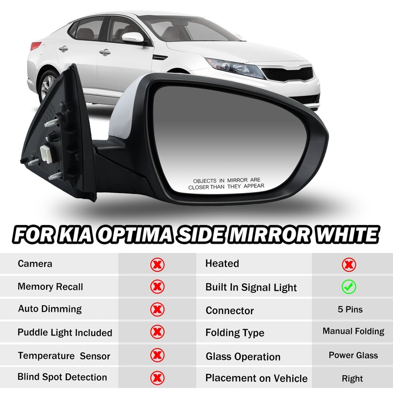 MOFOAP Passenger Side Mirror Compatible with 2011 2012 2013 Kia
