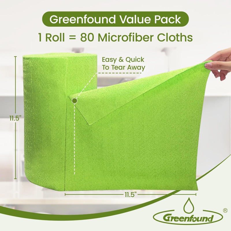 Greenfound Microfiber Cleaning Cloth Roll -80 Pack,Tear Away Microfiber Towels