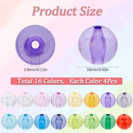 SUNNYCLUE 16 Colours, 64 Pieces, 16 mm, Transparent Acrylic Beads, Chunky Plastic Beads, Large Pink, Blue and Yellow Balls, Large Clear Round Beads for Bead Pens, DIY Necklaces, Bracelets, Craft