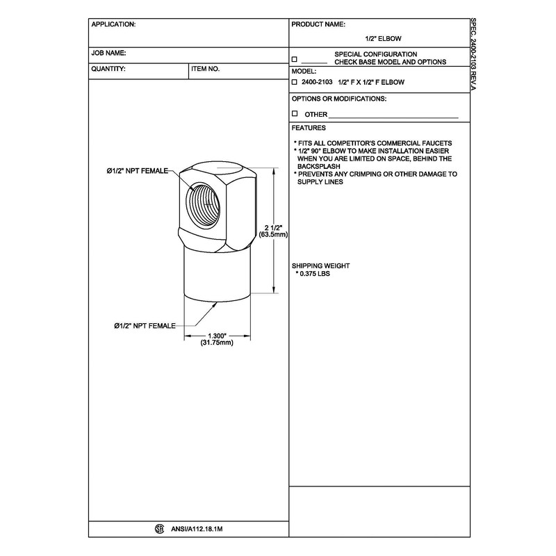 Fisher 2400-2103 1/2" Elbow