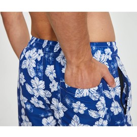 frueo Men's Swim Trunks, 2 in 1 Quick Dry Beach Short Sun Protection Swim Shorts with Compression Liner and Zipper Pocket (Large)-WhiteFloweronBlue