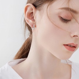 Sterling Silver Hoop Earrings for Women, Dainty Small Huggie Hoop Earrings | Hypoallergenic Daisy Color Cubic Zirconia Hoops Earring Jewellery Gifts for Ladies Girls