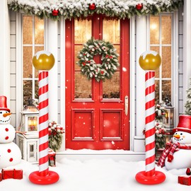 Simgoing 2 Pcs Christmas Inflatable Outdoor Decorations 4.3 ft Christmas North Pole Inflatable Column Decoration for Winter Xmas Lawn Yard Garden Home Decor