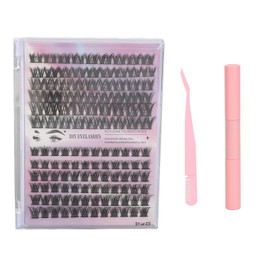 126 Clusters DIY Lash Extensions Kit D Curl Fluffy Individual Lash Extensions Kit with 3ml Lash Bond Dual End Tweezers With Pink Double Ended Glue