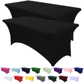 Spandex Table Cover 2 Pack 6FT Black Fitted Tablecloths,Washable Wrinkle Resistant Stretch Table Cloth Rectangle for Vendor Booth Display Items,Party Supplies for Adults,Wedding Decorations,Banquet