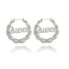 Old English Font Queen Word 9cm Large Bamboo Hoop Earrings