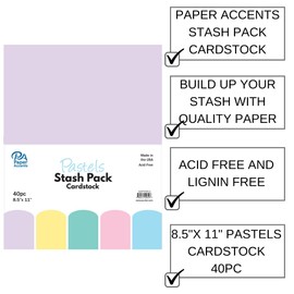 PA Paper Accents Stash Pack Cardstock Pack 8.5" x 11" Pastels, colored cardstock paper for card making, scrapbooking, printing, quilling and crafts, 65lb., 40 pieces