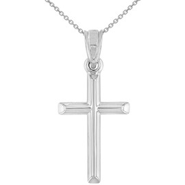 Jewelry America 14K White Gold Classic Latin Plain Cross Charm Pendant Necklace, 20"