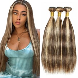 20 22 24 Inch P4613 Bundles Highlight Blonde Straight Human Hair Bundles Two Tone Chocolate Brown Mixed With Blonde Bundles Ombre 613 Straight Bundles Hair Weave