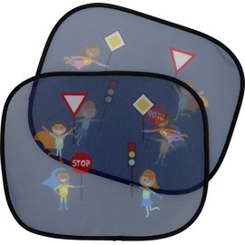 cartrend Car Sun Shade HERO​ Heat UV Protection with Suction Cup Colorful Design for Kids Set of 2 Blue