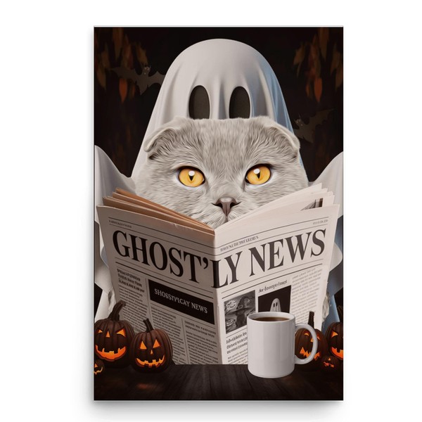 Spooky Halloween Pet and Ghost Reading Wall Art - Grey